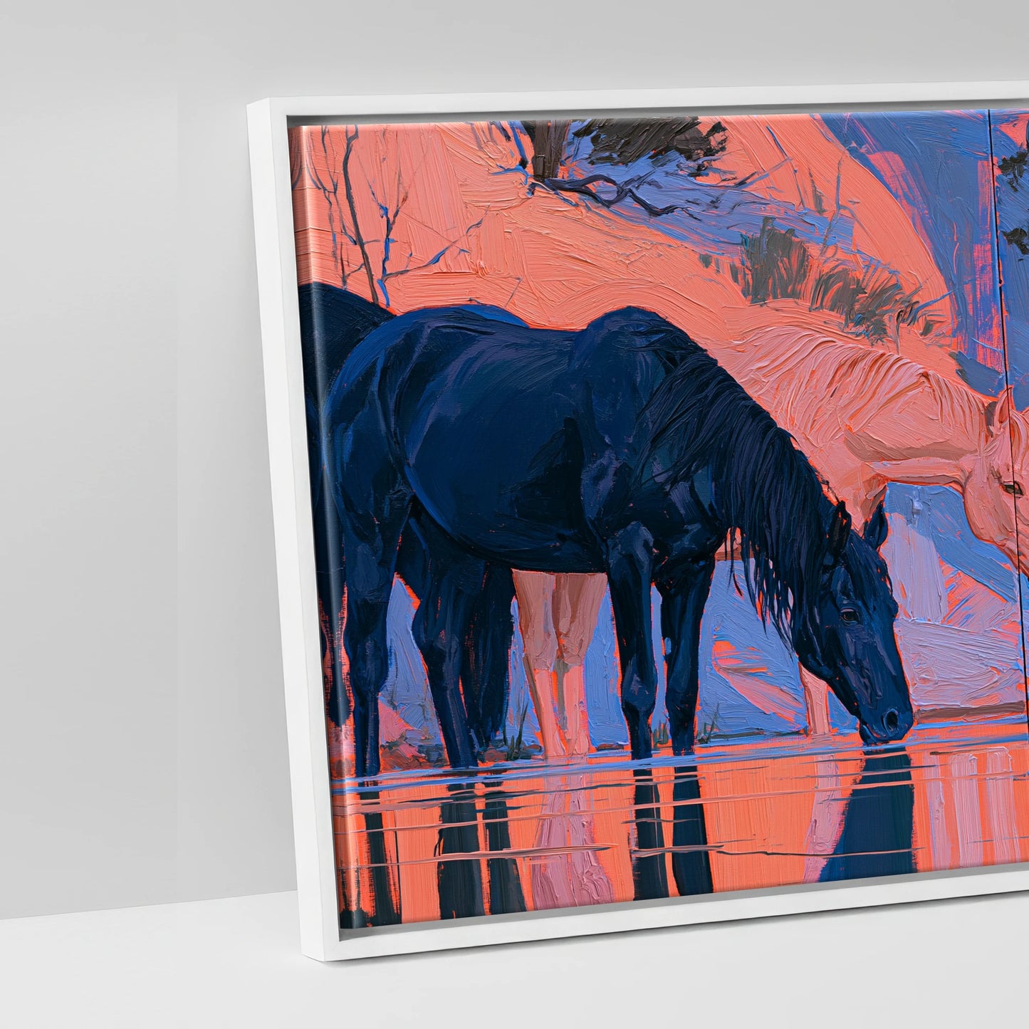 Indigo Herd in Winter Light - artwork detail in a white float frame