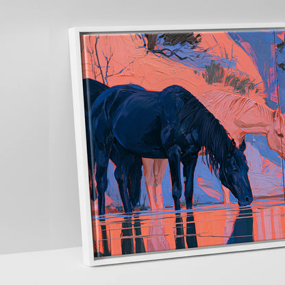 Indigo Herd in Winter Light - artwork detail in a white float frame