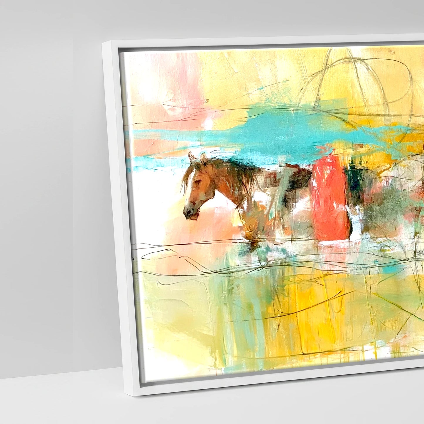 Vibrant Herd Crossing - artwork detail in a white float frame