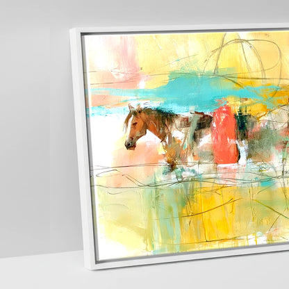 Vibrant Herd Crossing - artwork detail in a white float frame
