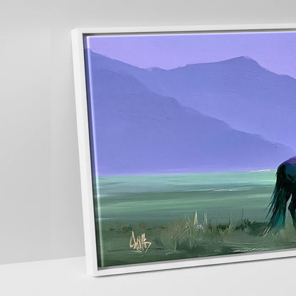 Dusk On The Violet Plain - artwork detail in a white float frame