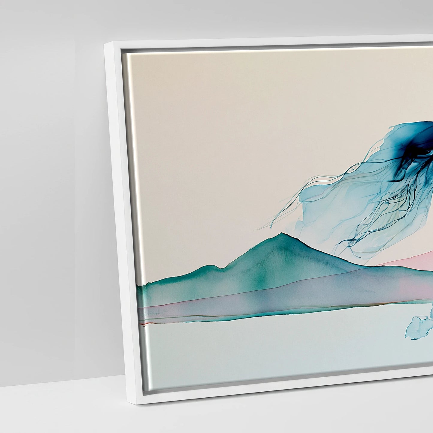 Ethereal Blue Stride - artwork detail in a white float frame
