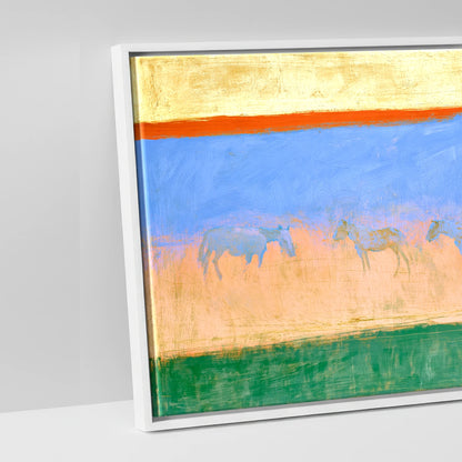 Cobalt Horizon Herd - artwork detail in a white float frame