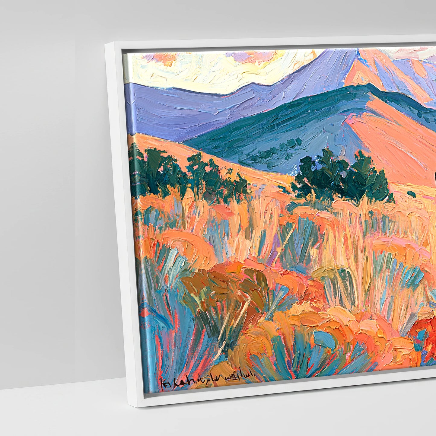 Vibrant Painted Pasture - artwork detail in a white float frame
