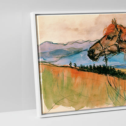 Mountain Spirit in Ochre - artwork detail in a white float frame
