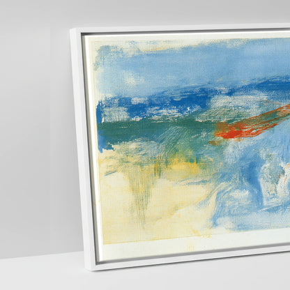 Cobalt and Crimson Canter - artwork detail in a white float frame