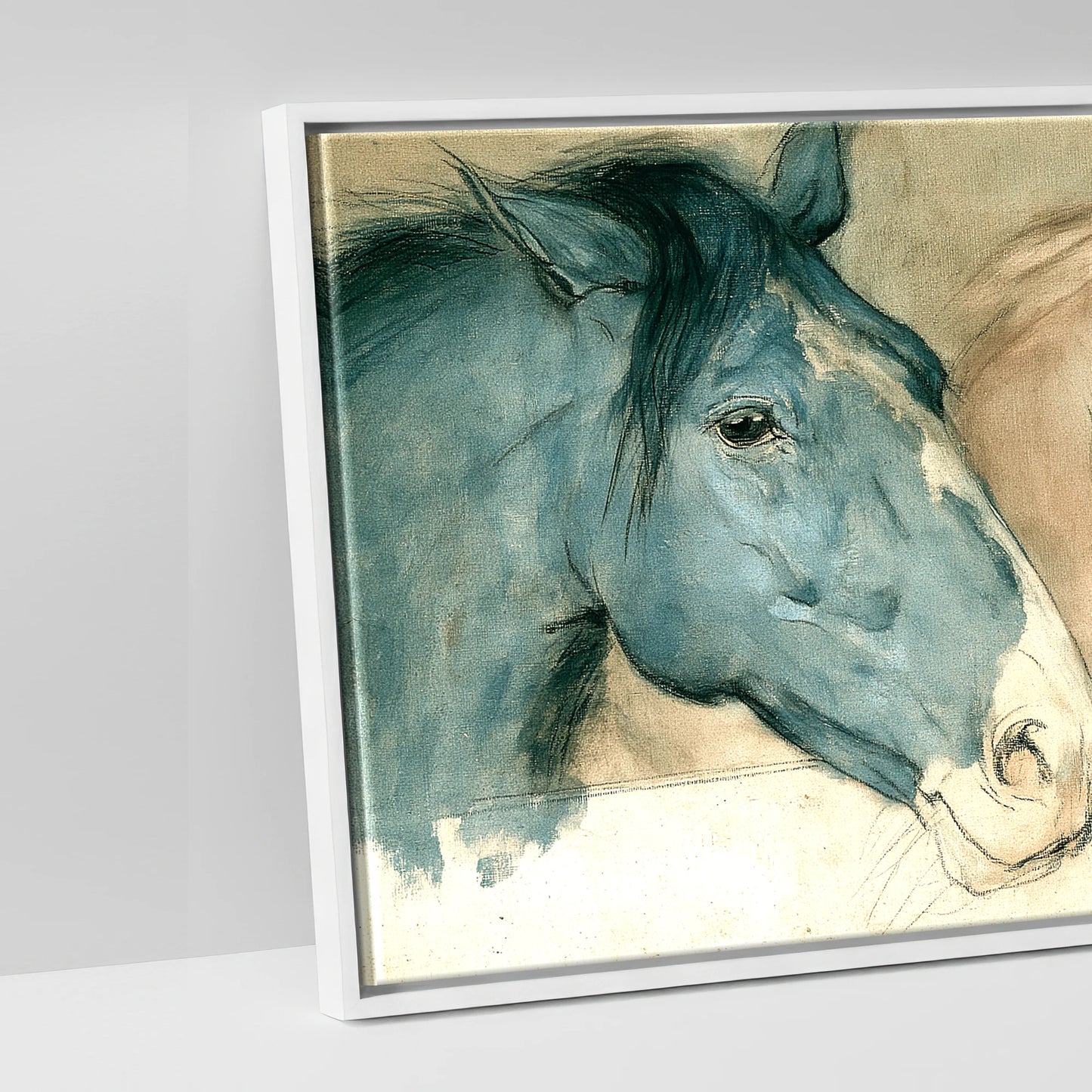 Stable Companions - artwork detail in a white float frame