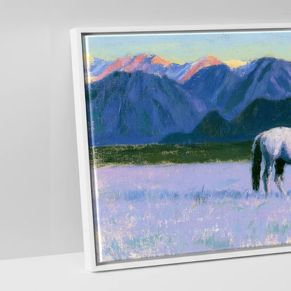Lavender Mountain Pasture - artwork detail in a white float frame