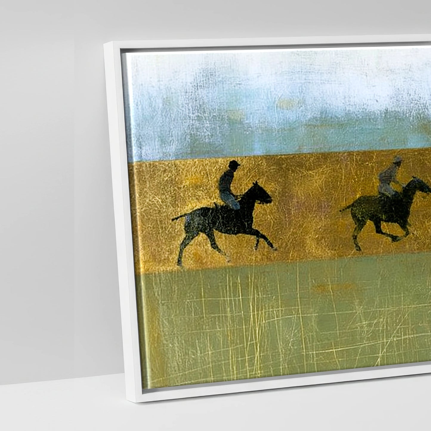 Gilded Pursuit - artwork detail in a white float frame