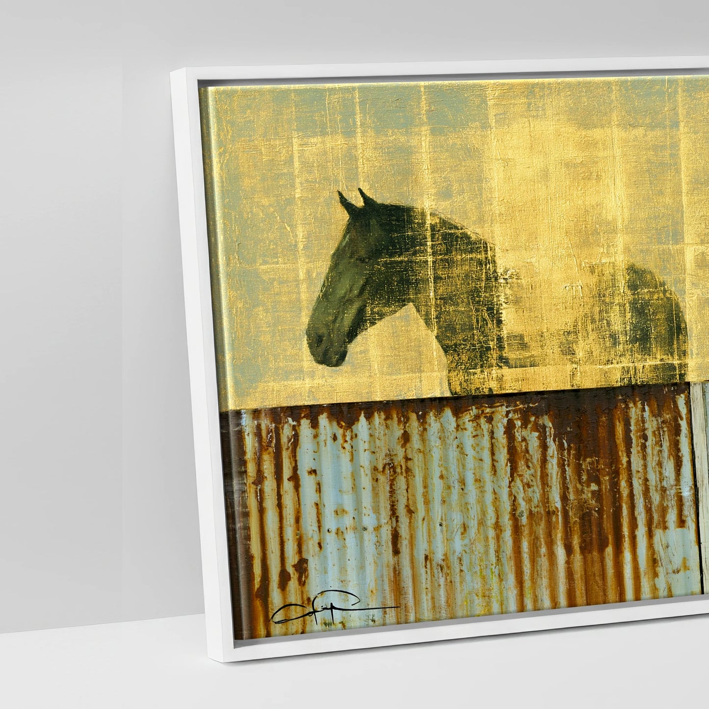 Golden Yard Watch - artwork detail in a white float frame