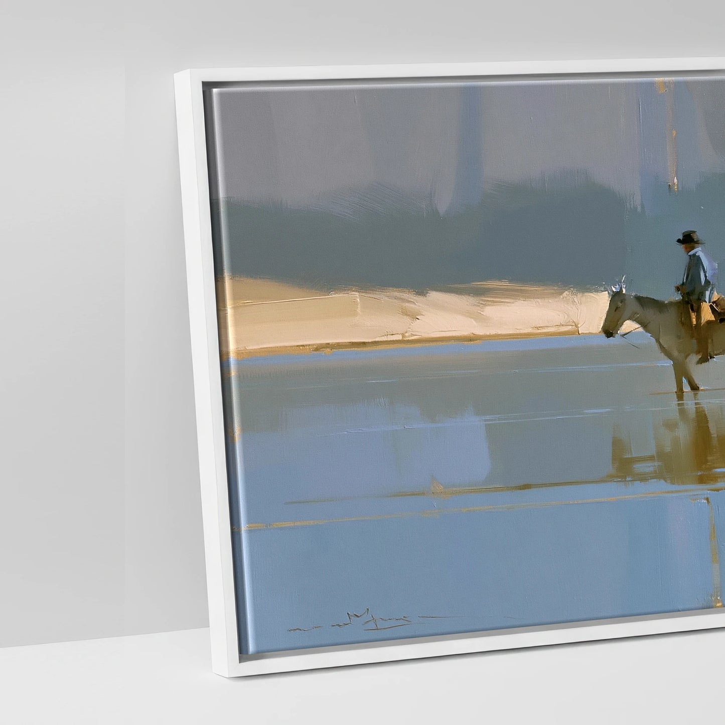 Sunlit River Crossing - artwork detail in a white float frame