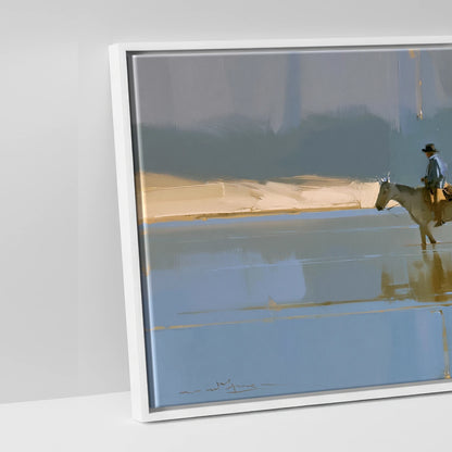 Sunlit River Crossing - artwork detail in a white float frame