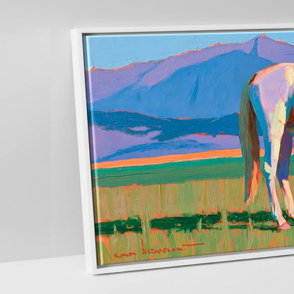 Vivid Mountain Pasture - artwork detail in a white float frame