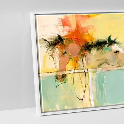Vibrant Stable Companions - artwork detail in a white float frame