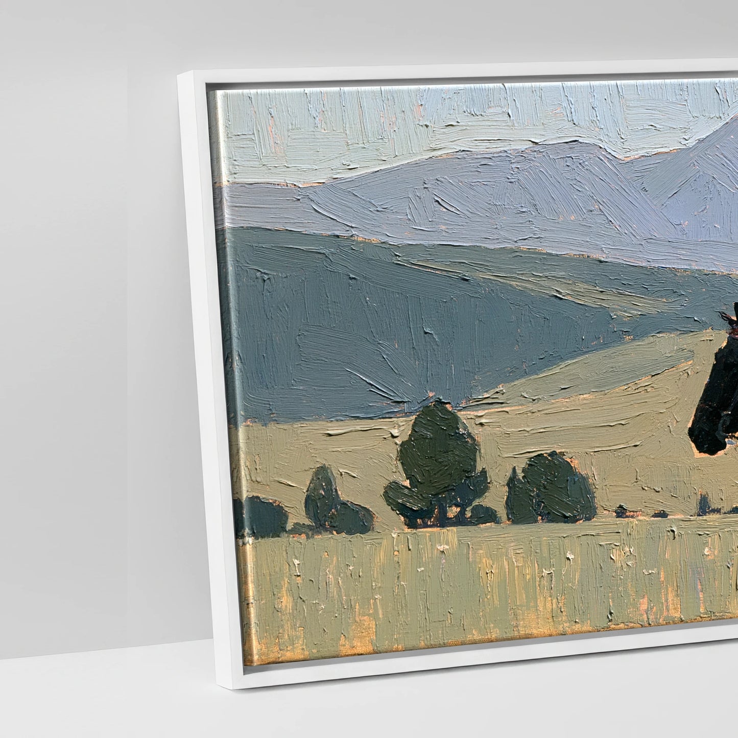 Across the Blue Ranges - artwork detail in a white float frame
