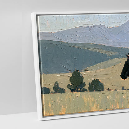 Across the Blue Ranges - artwork detail in a white float frame