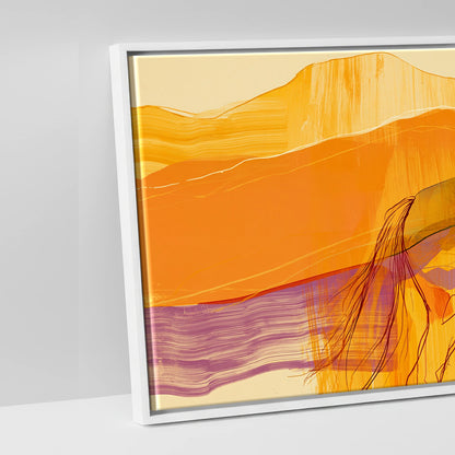 Cobalt and Amber Horizons - artwork detail in a white float frame