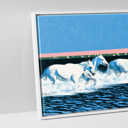 Azure Coastal Gallop - artwork detail in a white float frame