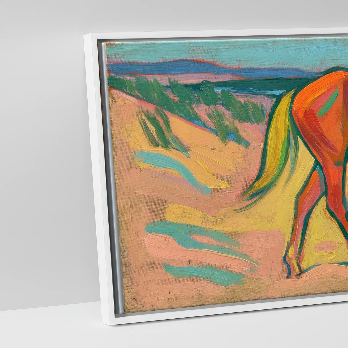 Vivid Coastal Stride - panoramic canvas and float frame detail