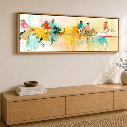 The Final Chukka Polo Horse panoramic canvas wall art displayed above a sideboard