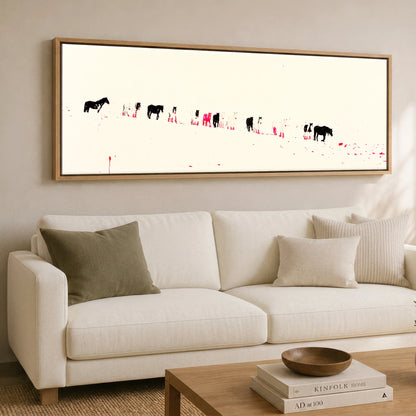 Vivid Procession Horse Landscape panoramic canvas wall art displayed above a sofa