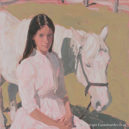 Pastel Companionship - horse & rider art print and canvas by Florence Hadley A.I