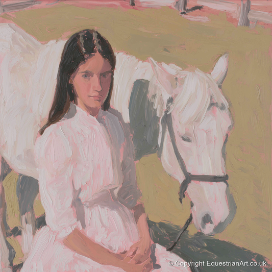 Pastel Companionship - horse & rider art print and canvas by Florence Hadley A.I