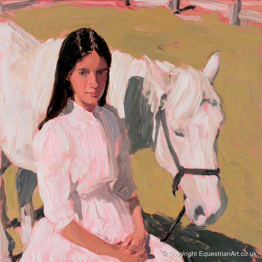 Pastel Companionship - horse & rider art print and canvas by Florence Hadley A.I