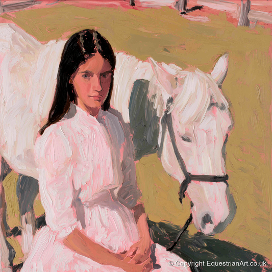 Pastel Companionship - horse & rider art print and canvas by Florence Hadley A.I