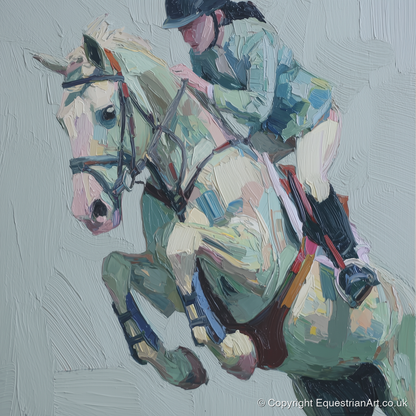 Pastel Flight Mid-Air - show jumping horse art print and canvas by Stella Waverly A.I