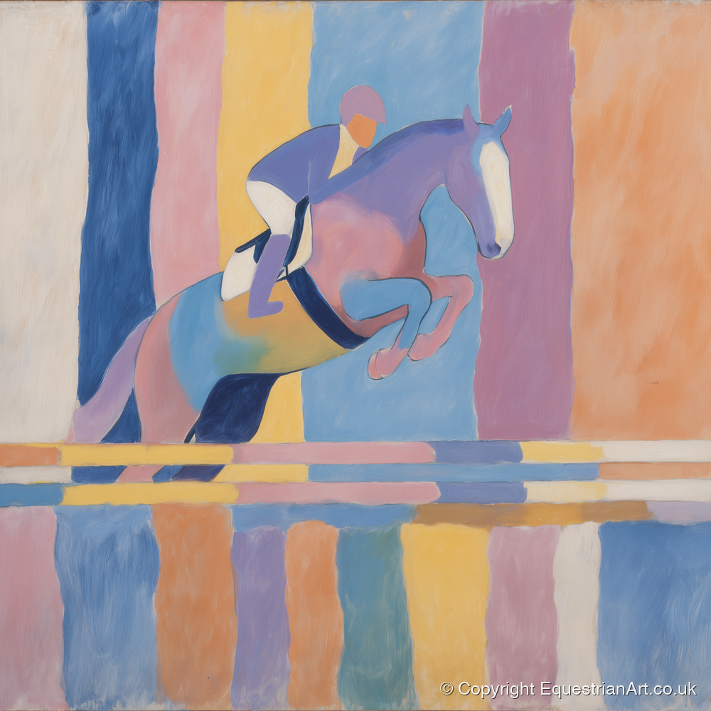 Pastel Flight - show jumping horse art print and canvas by Iris Pelham A.I