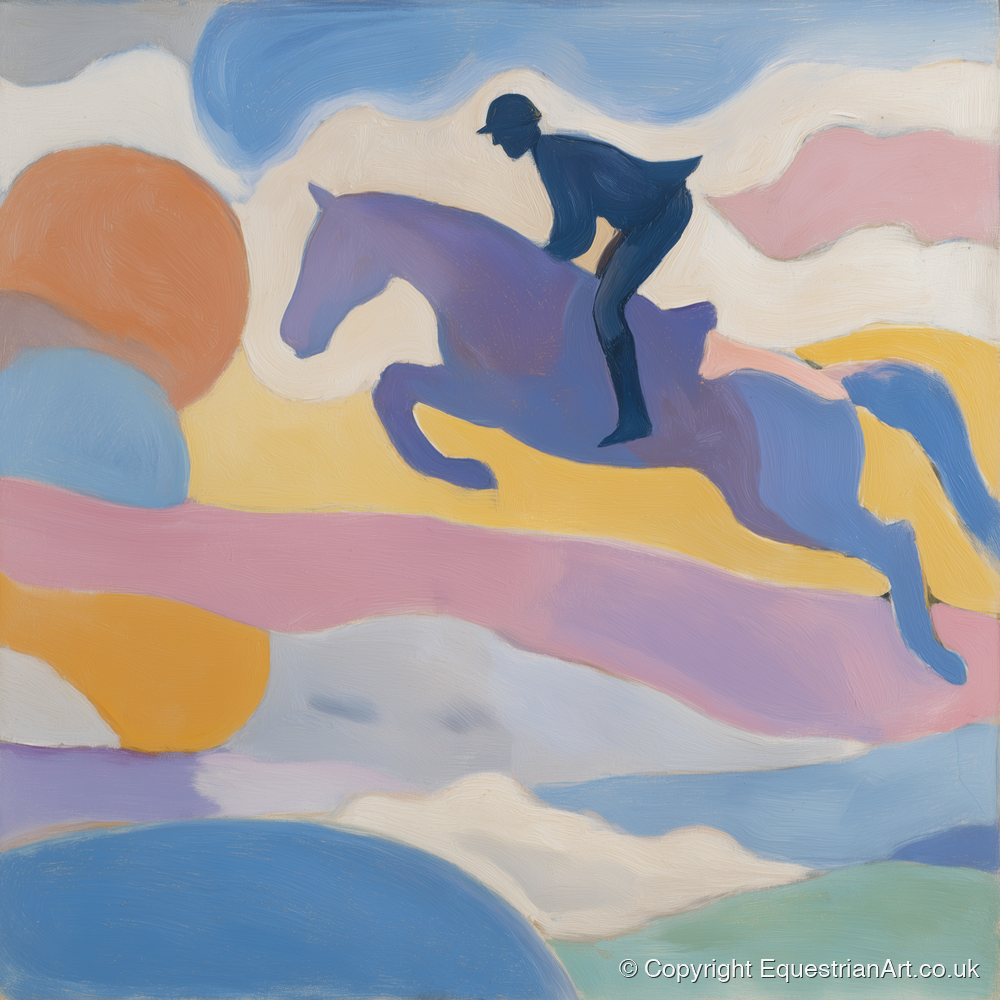 Pastel Flight - show jumping horse art print and canvas by Iris Pelham A.I