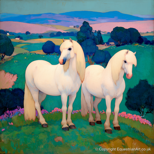 Pastel Horizons - horse landscape art print and canvas by Aldous Trent A.I