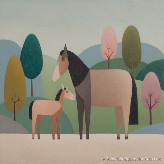 Pastoral Harmony - mare & foal art print and canvas by Wallace Bingham A.I