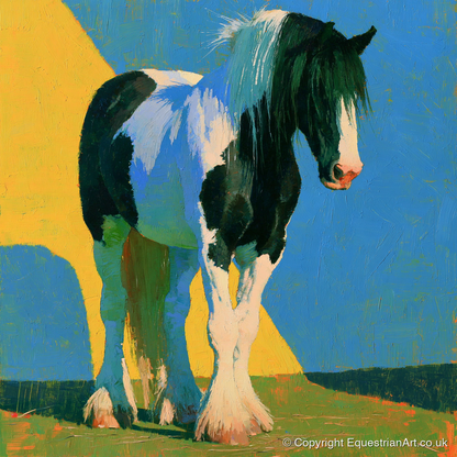 Piebald Cob in Bright Colours - horse breed art print and canvas by Daphne Morley A.I