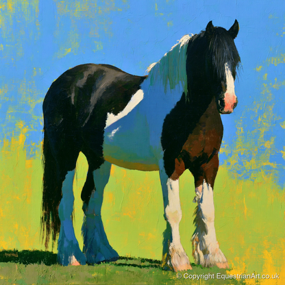 Piebald Cob in Summer Sun - horse breed art print and canvas by Daphne Morley A.I