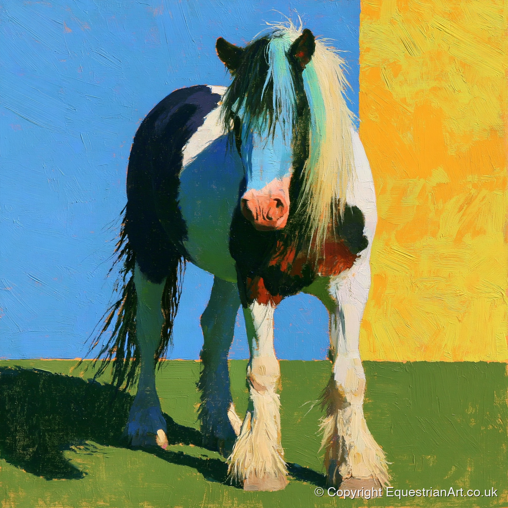 Piebald Cob in Vibrant Sun - horse breed art print and canvas by Daphne Morley A.I