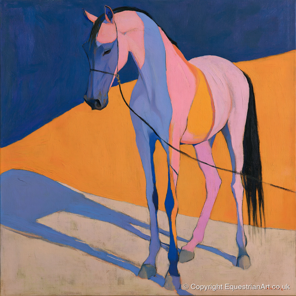 Pink and Blue Abstract Horse - horse breed art print and canvas by Helena Ashby A.I