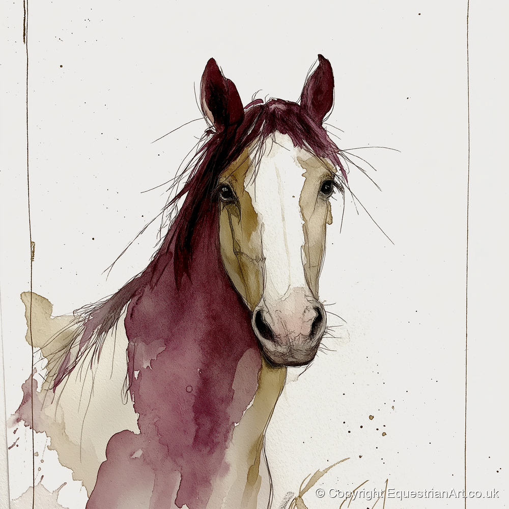 Plum Wash Equine Portrait - horse portrait art print and canvas by Edward Harrington A.I