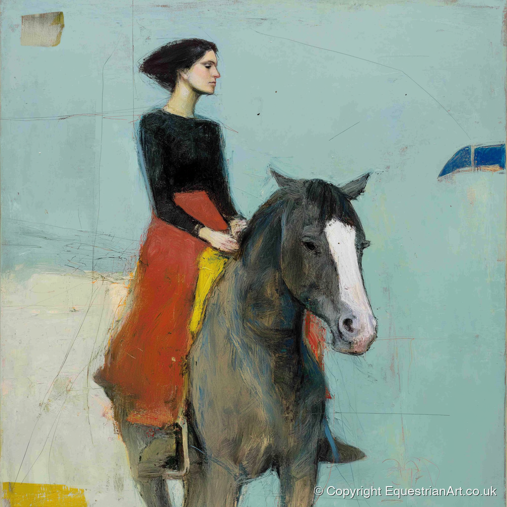 Poised in Profile - horse & rider art print and canvas by Margot Davenport A.I