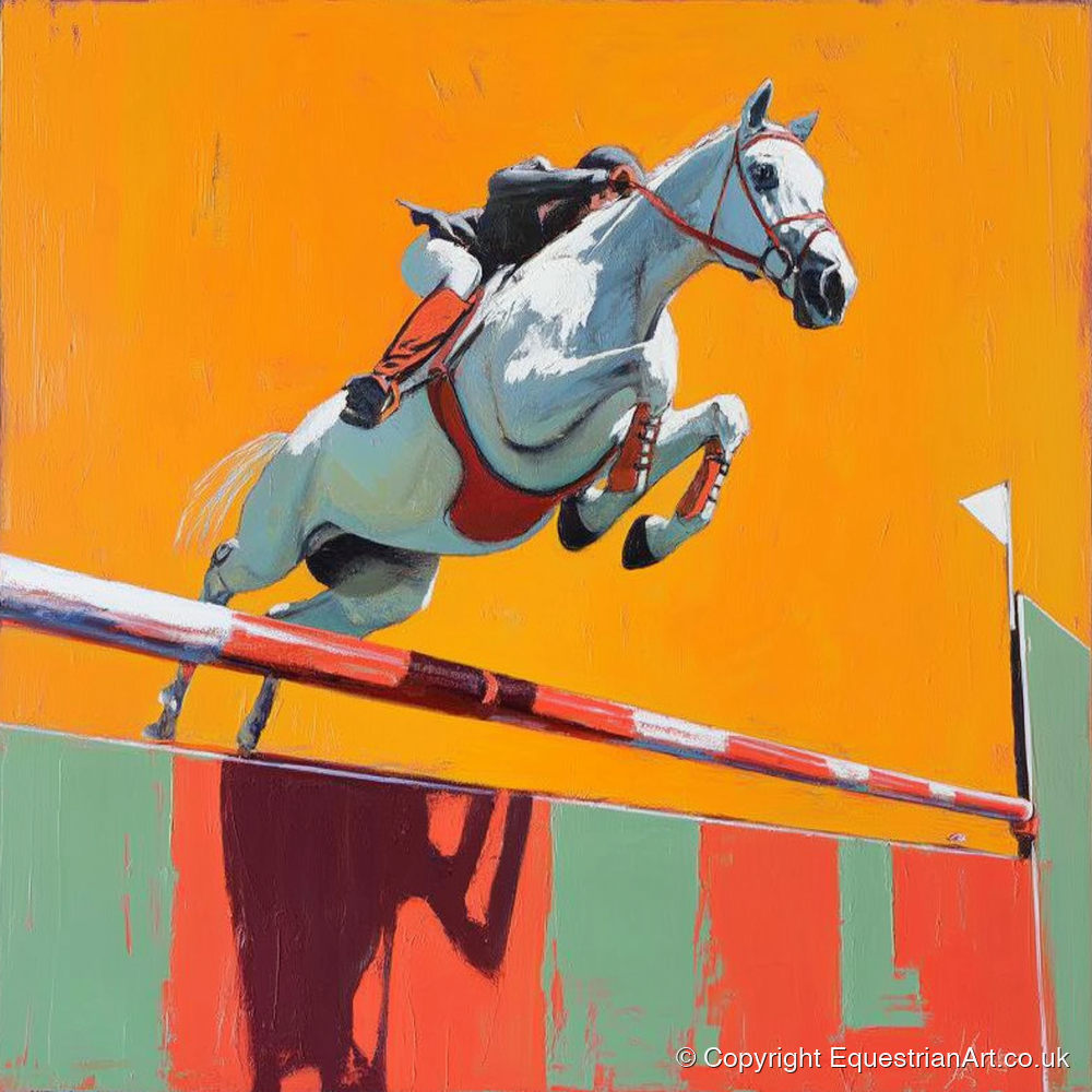 Power In Flight - show jumping horse art print and canvas by Victor Beaumont A.I