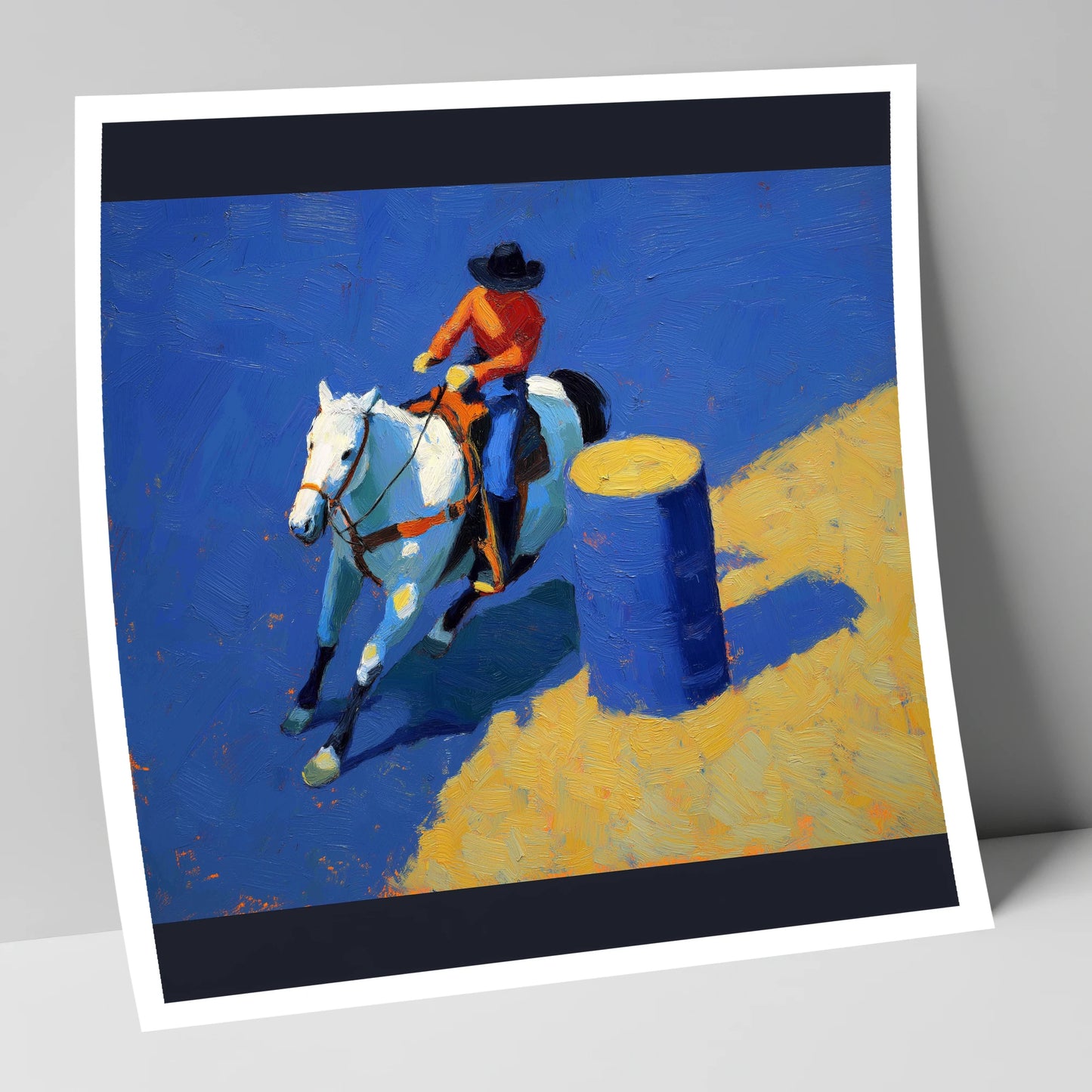 Blue Barrel Turn western horse art print