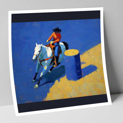 Blue Barrel Turn western horse art print