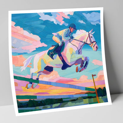Technicolour Flight show jumping horse art print