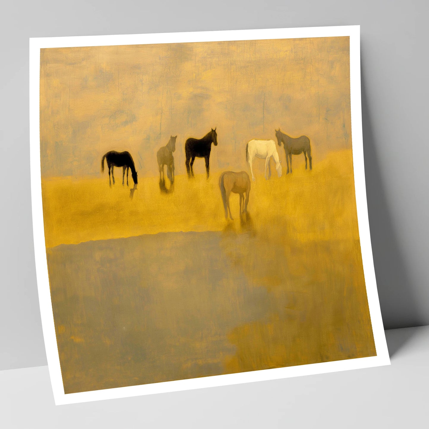 Golden Haze Grazing wild horses art print