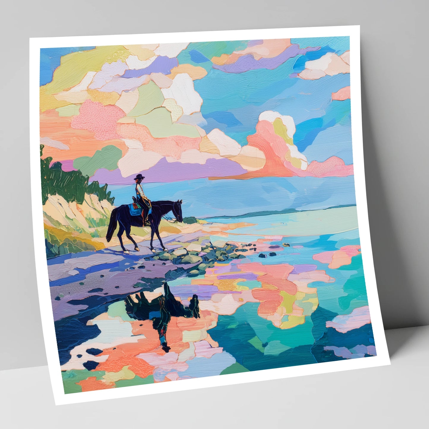 Technicolour Tide beach horse art print