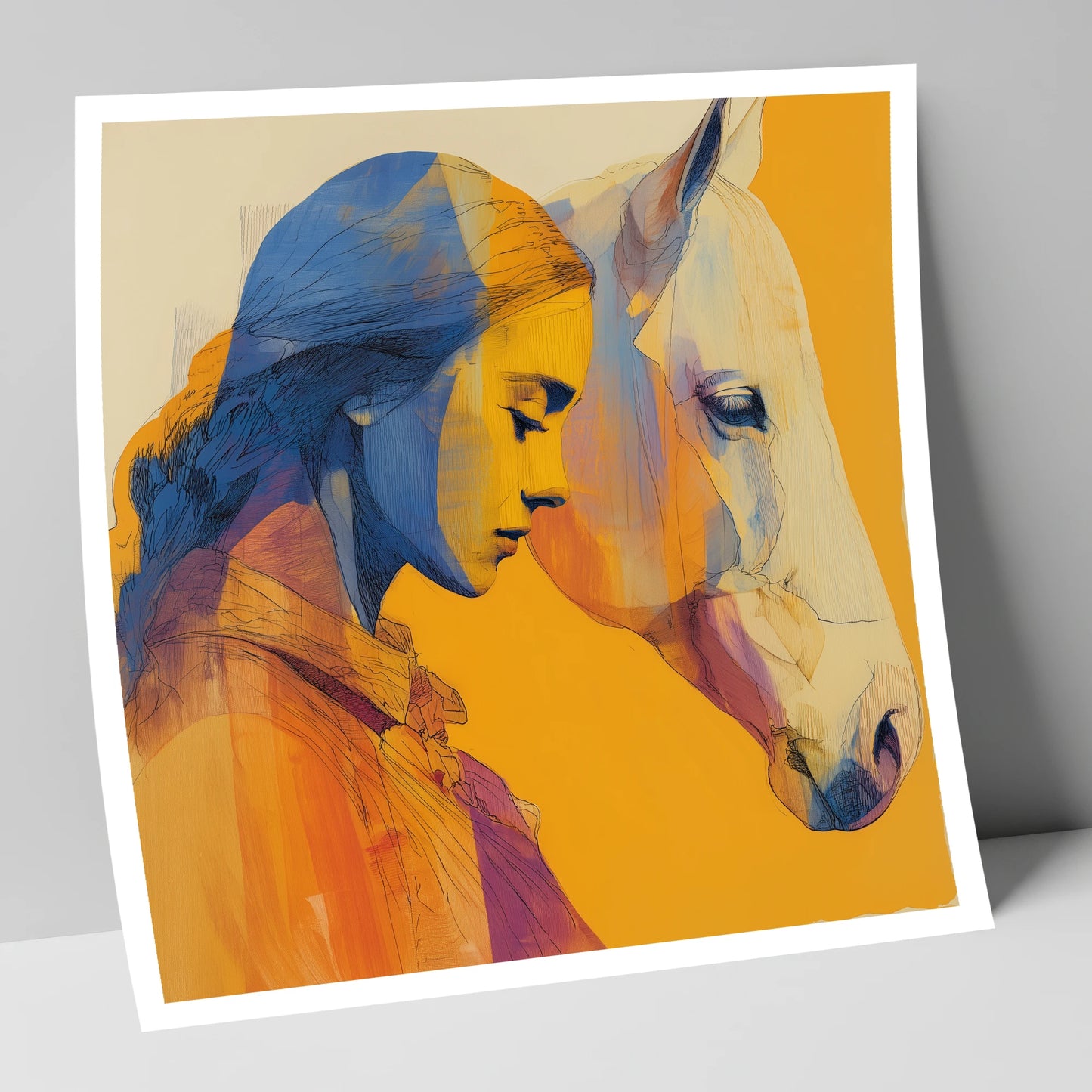 Amber Embrace horse & rider art print