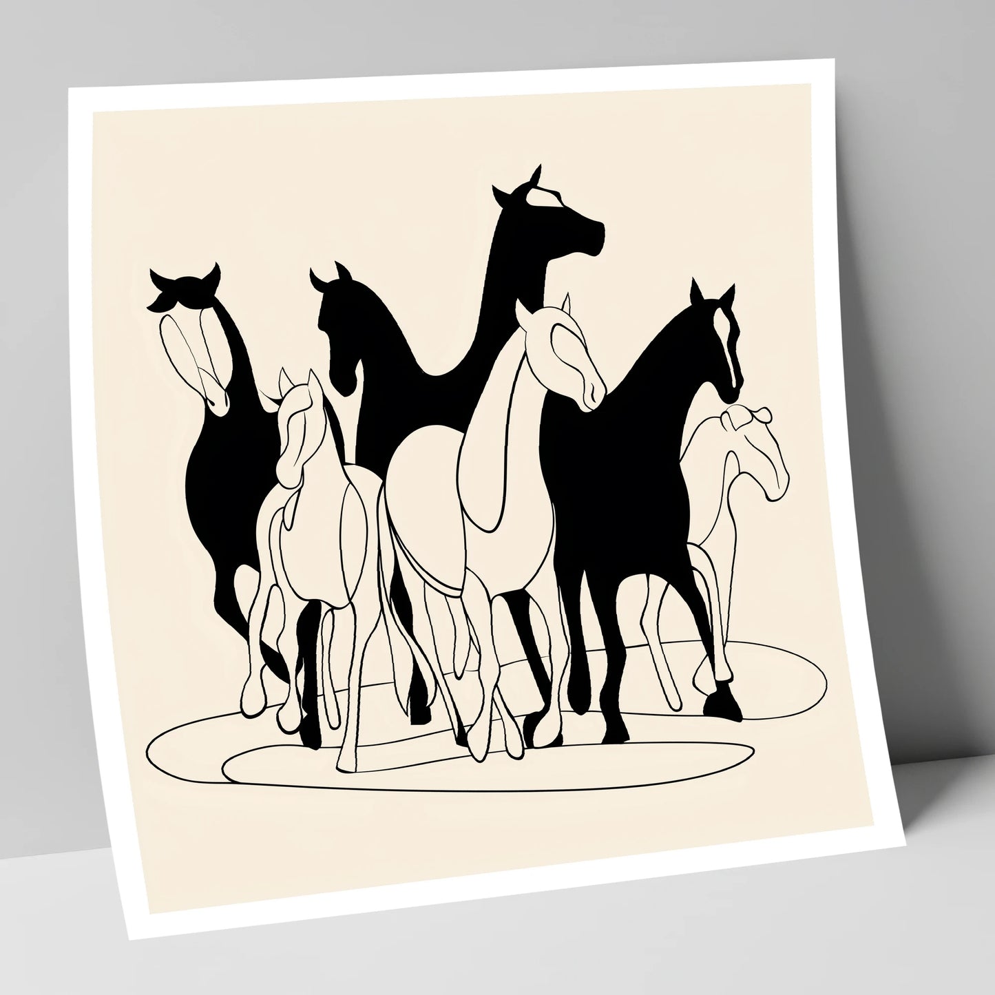 Monochrome Herd Silhouettes wild horses art print
