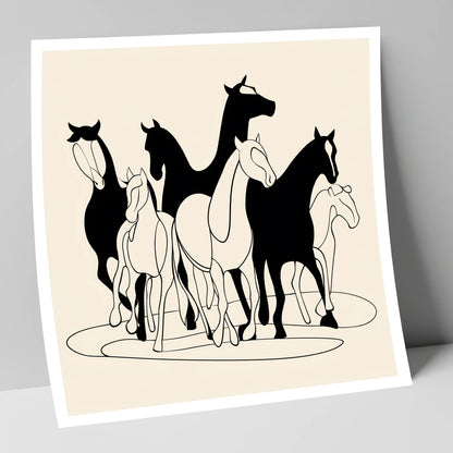 Monochrome Herd Silhouettes wild horses art print