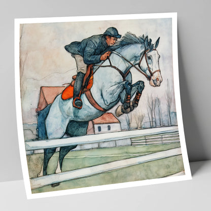 Clearing the Rails show jumping horse art print